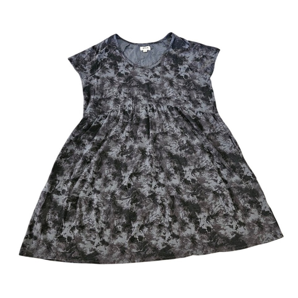 Pact Organic Cotton Tie Dye Babydoll Dress Grey XL Short Sleeve Pockets
